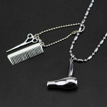 Hair Dresser Stylist Charm Necklace Metal Pendant Scissors Comb Blow Dryer Chain - £7.18 GBP