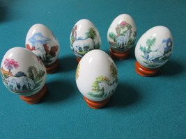 1993 The Princeton Gallery ENGLAND 6 collection eggs unicorns,  wooden bases - £65.82 GBP