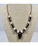 Vintage Handcrafted Ceramic Spoon Beaded Shell Necklace 20 Inch on Rope - $39.66 CAD