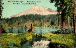 Beautiful Washington Mt Rainier Reflection Lake Paradise Park DB Postcard T15 - $5.89