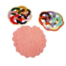 Vintage Lot Of Neon Rainbow Eternity Rings Crochet Pot Holders Hot Pads Trivet - £18.73 GBP