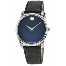 MOVADO 0607013 Museum Blue Dial Leather Classic Analog Men&#39;s Watch - £196.64 GBP
