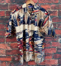 Island 2 Island W R Gass Hawaiian Shirt L Beige Blue Red Surfboards Palm... - $14.80