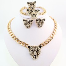 Fashion Leopard Head Bracelet Earrings Necklace Ring Set New Trendy Gold Color C - £28.81 GBP