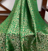 Indian Banarasi Brocade Fabric Green &amp; Gold Fabric Wedding Dress Fabric -NF321 - £5.96 GBP+