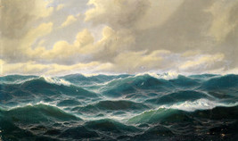 hand painting Hand painted nice seascape green ocean waves with birds - $70.11