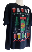 Dec 25th Christmas Tee Shirt Men&#39;s Ugly Cheers Beer Bottle Mugs Keg Sz 2XL Black - £15.51 GBP