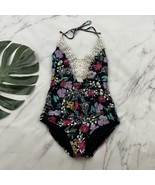 Sea Angel Womens One Piece Swimsuit Size S Black Pink Floral Lace Trim H... - $27.06 CAD