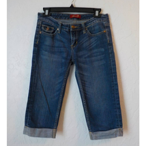 Seven7 Capri Jeans Long Shorts Blue Denim Women size 4 Stretch Zip Up 5 Pockets - £11.72 GBP