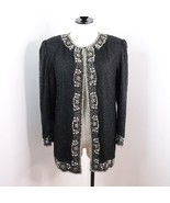 Vintage Sweelo Women&#39;s L (10-12) Black Silk Beaded Embellished Evening J... - £17.23 GBP