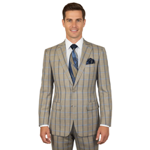 Mens Suit by RENOIR English Plaid Window Pane European Business 291-5 Beige blue image 9