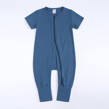 Short Sleeve BABY ROMPER BLUE 3-6 Mo Cotton Double Zipper Infant Boy Paj... - £9.01 GBP