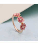 Spring Release Rose Gold Pink Daisy Flower Ring With Clear CZ and Enamel - £14.33 GBP