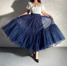 Women Tiered Tutu Skirt Outfit Navy Blue Layered Skirt Plus Size Holiday Outfit  image 5