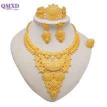 Dubai Gold Color Jewelry Sets For Women Indian Earring &amp; Necklace Nigeria Morocc - £34.66 GBP