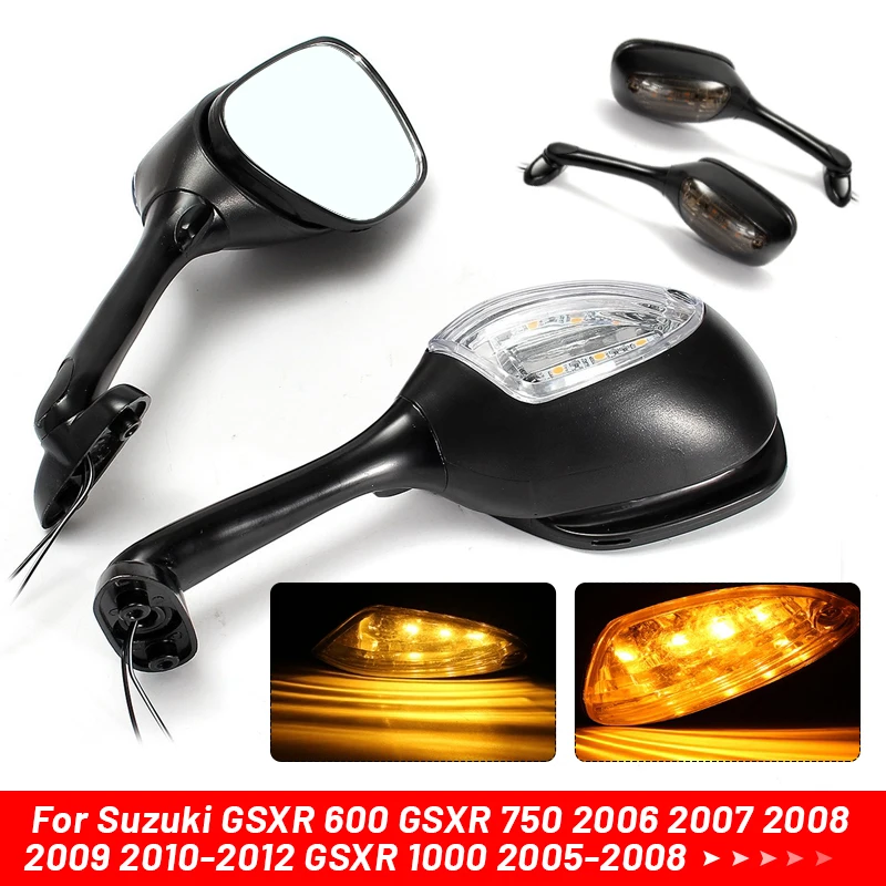 Motorcycle Rearview Side Mirrors LED Turn Signals   GSXR 600 GSXR 750 2006 2007  - £264.64 GBP
