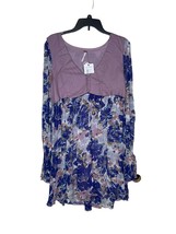 Free People Women&#39;s Dress Alice Floral Vested Swing Semi-Sheer Purple S/P NWT - £35.29 GBP
