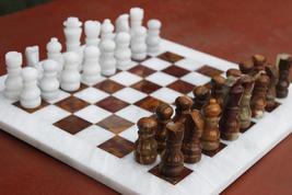 Handmade White Brown Marble Chess Board Classic Strategy Game Set, 8*8 I... - $230.00
