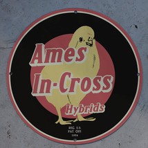 Vintage 1954 Ames In-Cross Hybrids Chicks Porcelain Gas &amp; Oil Pump Sign - £98.29 GBP