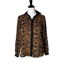 ZARA Animal Print Button Front Blouse Brown Black Long Sleeve Women Size XS - £11.85 GBP