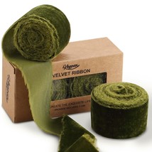 Velvet Ribbon For Gift Wrapping - Olive Green Handmade Fringe Ribbons For Crafts - £22.72 GBP