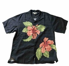 Tommy Bahama Hawaiian Shirt Men's Lg.  Black   Silk Blend  Short Sleeve Tropical - $17.13