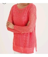 Chico’s Open Stitch Pullover Coral Pink Sweater Size SP Long Sleeve Ligh... - $41.01 CAD
