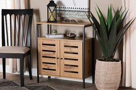 Noela Oak Brown and Black Metal 2-Door Shoe Cabinet - $3,134.75 MXN