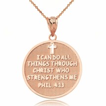 Rose Gold Philippians 4:13 I Can Do All Things Through Christ Pendant Necklace - £146.05 GBP+