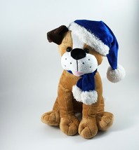 Christmas Plush Puppy Dog Stuffed Animal 10&quot; Tall With Hat &amp; Scarf - £11.77 GBP