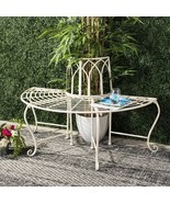 Half-Circle Outdoor Patio Garden Antique White Wrought Iron Tree Bench - $464.73 CAD