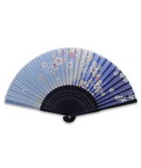 SILK HAND FAN 8&quot; Blue Cherry Blossoms High Quality Folding Pocket Purse NEW - €6,90 EUR