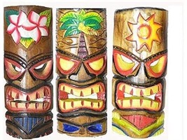 Set of 3 Polynesian Hawaiian Tiki Bar Style Wall Masks 12 inches Island Art - £27.12 GBP