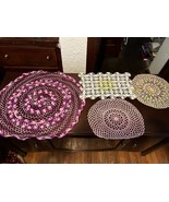 4 Crocheted Doilies Of Various Sizes And Colors - £7.40 GBP