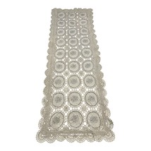 Vintage Handmade Crochet Lace Panel with Embroidered Roses – 40 x 14 Inches – Ec - $521.91 MXN