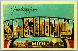 Large Letter Greetings Saginaw Michigan MI UNP Chrome Reproduction Postcard G1 - £3.06 GBP