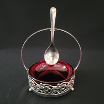 Vintage England Ruby Red &amp; Silver Plated Serving Sugar Jam Relish Nut Bo... - £15.81 GBP