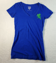 Express T Shirt Top Womens Small Blue Short Sleeve V Neck Green Lion On Front - £8.66 GBP