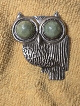 Rare Arts Crafts Mexican Sterling silver Green Jade Owl Brooch Pin Mexico 1937 - $150.00