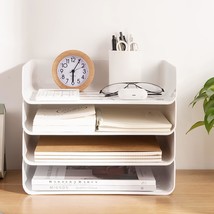 (4Pcs Pack) Hkeeper Stackable Clear Paper Trays. Desktop Racks,For Desk, White - £35.95 GBP