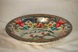 Three Roosters Floral Metal Tin Bowl Decorated Vintage Action Industries... - £13.44 GBP