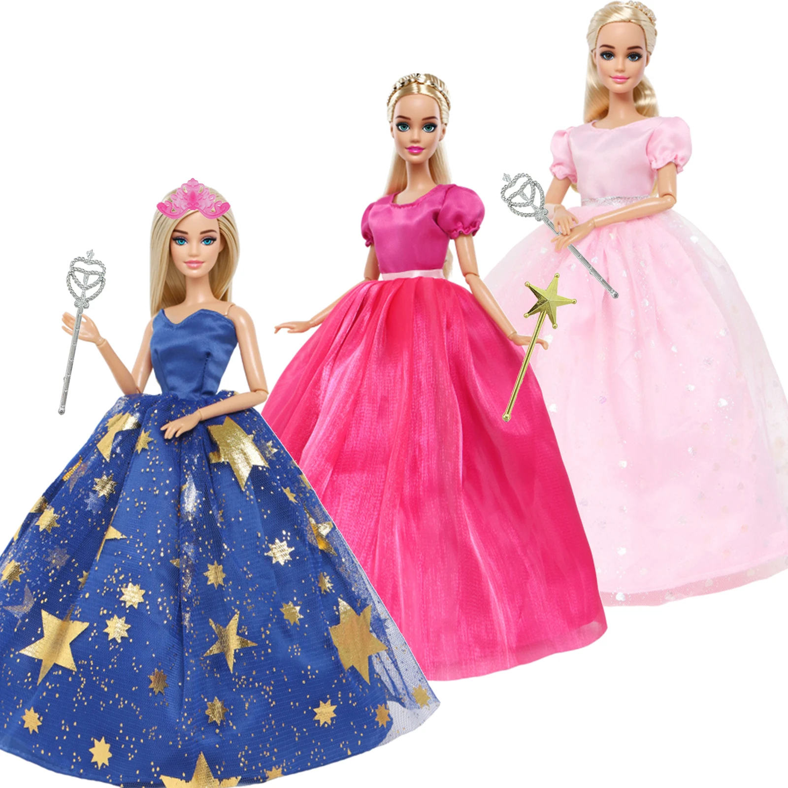 Fashion Doll Dress Ball Gown Wedding Party Skirt Princess Crown Clothes for - £7.67 GBP+