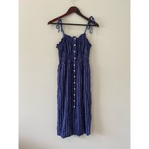 Universal Thread Linen Dress Medium Blue White Vertical Striped Buttons ... - $25.00