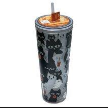 New Tim Hortons Tumbler Halloween Black Cats Glow in Dark 24 oz 2025 Lim... - $35.98