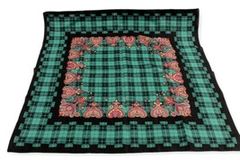 Green and Black Plaid Ladies Scarf 30 Inches Square Unmarked - £7.10 GBP