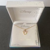 New Disney Necklace Minnie Mouse Bowtiful Gold Flash Plated Pink Stone - $14.89