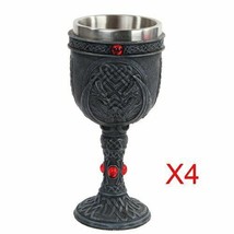 Set of 4 Celtic Dual Winged Dragon Wine Goblet Chalice Resin &amp; Stainless Steel - £60.88 GBP