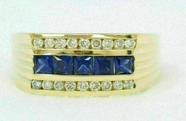 3 Ct Princess Lab-Created Blue Sapphire Engagement Ring 14K Yellow Gold Plated - £91.82 GBP