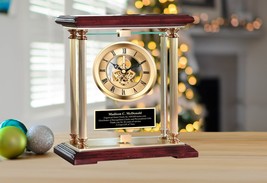 Glass 360 Degree Spin Gold Gear Personalize Engrave Clock Birthday Anniversary - £134.55 GBP