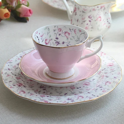 Bone China Coffee Cup Set Dessert Plate Sugar Bowl Cake Rack Cup 8 inch ... - $192.32